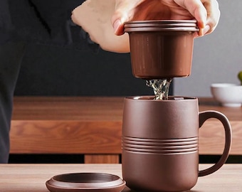 Handmade Purple Clay Teacup with Lid Filter | Kung Fu Health Cup