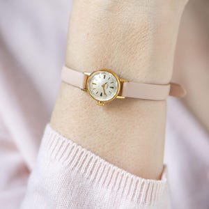 Small chic watch for women gold plated Seagull, minimalist wristwatch feminine jewelry gift, micro watch angular cover, new leather band