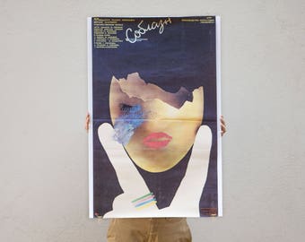 Auténtico póster de la película soviética "Soblazn Temptation". Póster de historia de amor en ruso de 1987. Póster de cine posterior a la perestroika, una rareza. Regalo ideal para cinéfilos.