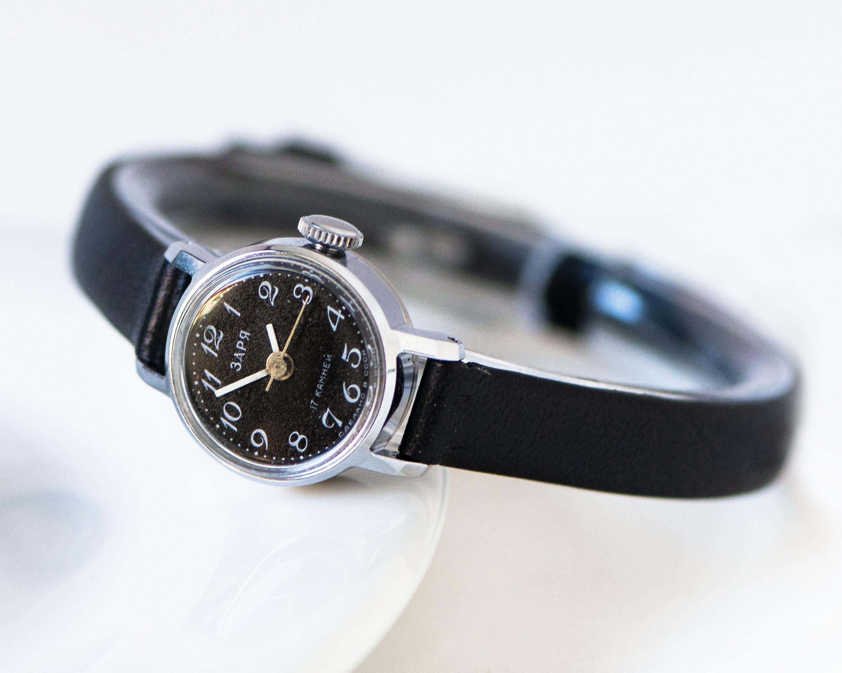 Black Micro Watch for Women Vintage Unused Dawn, Small Lady 