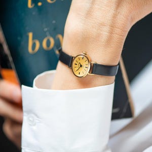 Oval cocktail watch for women Sekonda sleek bracelet, gold plated lady watch chic minimalist, vintage wristwatch jewelry gift leather strap