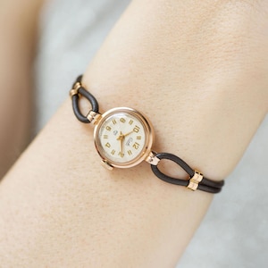 Solid gold 14K women watch Glory 1960s vintage, sunburst dial lady watch gold, tiny jewelry gold watch for women retro, new leather strap