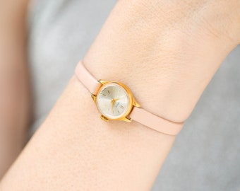 Vintage women wristwatch rare tiny minimalist dial Seagull, gold plated women watch classic, delicate lady watch, new premium leather strap