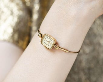 Dainty watch for women gold plated Seagull, tiny cocktail watch delicate jewelry, rectangular dial lady watch gift delicate, tiny bracelet