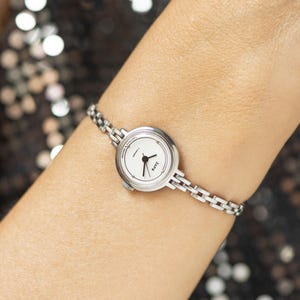 Cocktail watch for women unused vintage silver shade Dawn, delicate bracelet accessory wrist gift, retro timepiece for lady dainty jewelry