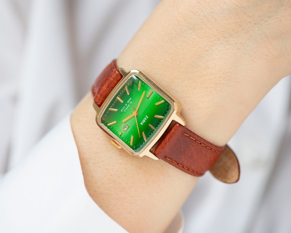 Green Women's watch unused Dawn vintage, square w… - image 1