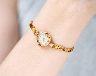 Montre cocktail en cordelette pour femme Mouette, montre-bracelet de soirée de style art déco vintage, montre plaquée or avec cadran soleillé, cadeau bijoux