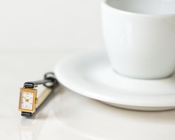 Smallest women's watch rectangular Chaika gold pl… - image 4