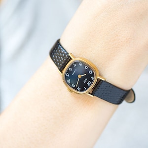 Chic women watch black square gold plated Dawn, rare vintage women&#39;s watch, classic wristwatch modern jewelry gift, new luxury leather strap