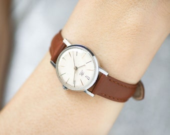 Damski zegarek Dawn, prosty okrągły, srebrny, rzadki zegarek damski vintage, zegarek retro na prezent, biżuteria, klasyczny, nowy, skórzany pasek premium