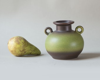 Dumler & Breiden pottery vase round 664\13 model brown moss green, Germany ceramic vase modern, minimalist vase gift vintage home decor
