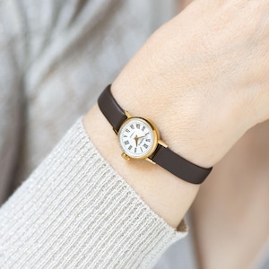 Unique women's wristwatch micro size Seagull gold plated, lady watch classic Roman numerals dial vintage tiny gift, new genuine leather band