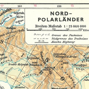 Geographic North Pole map wall art, vintage map in German North Pole, wall print retro map home interior gift, North print available 4 sizes image 3