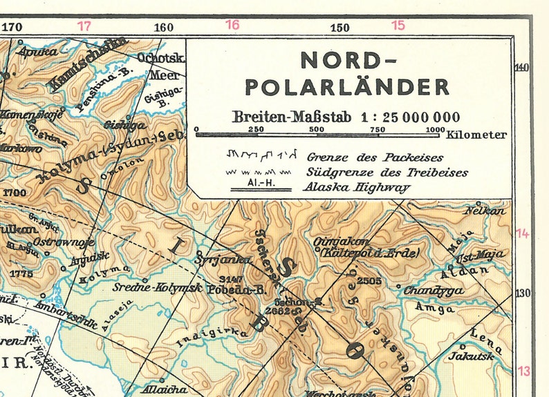 Geographic North Pole map wall art, vintage map in German North Pole, wall print retro map home interior gift, North print available 4 sizes image 3