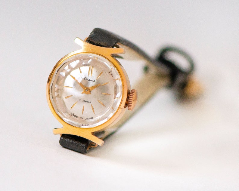 Reloj de pulsera absolutamente raro Gaviota chapada en oro, regalo de joyería de reloj para mujeres de mediados de siglo, regalo de reloj de pulsera clásico para dama, nueva banda de cuero de primera calidad imagen 6