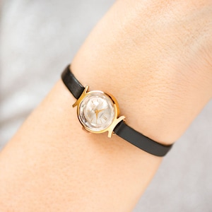 Reloj de pulsera absolutamente raro Gaviota chapada en oro, regalo de joyería de reloj para mujeres de mediados de siglo, regalo de reloj de pulsera clásico para dama, nueva banda de cuero de primera calidad imagen 1