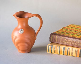 Vintage Ü Keramik Klinker pitcher, Small Üebelacker Keramik W Germany vase, handmade pottery brown jar, modern decor collectable gift home