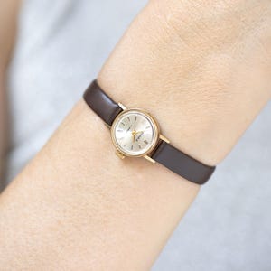 Gold plated women watch Seagull micro size jewelry vintage, retro lady wristwatch classic, limited edition watch, new genuine leather band