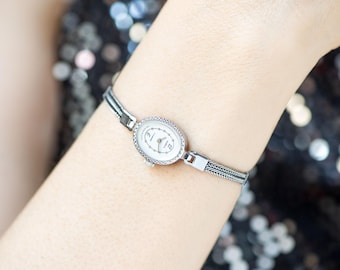 Chic Women&#39;s Watch Bracelet Seagull 90s fashion, lady cocktail watch vintage gift silver shade, oval evening women cocktail watch delicate