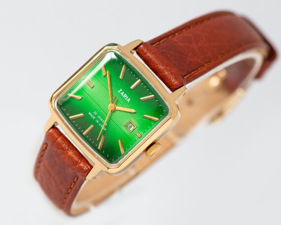 Green Women's watch unused Dawn vintage, square w… - image 3