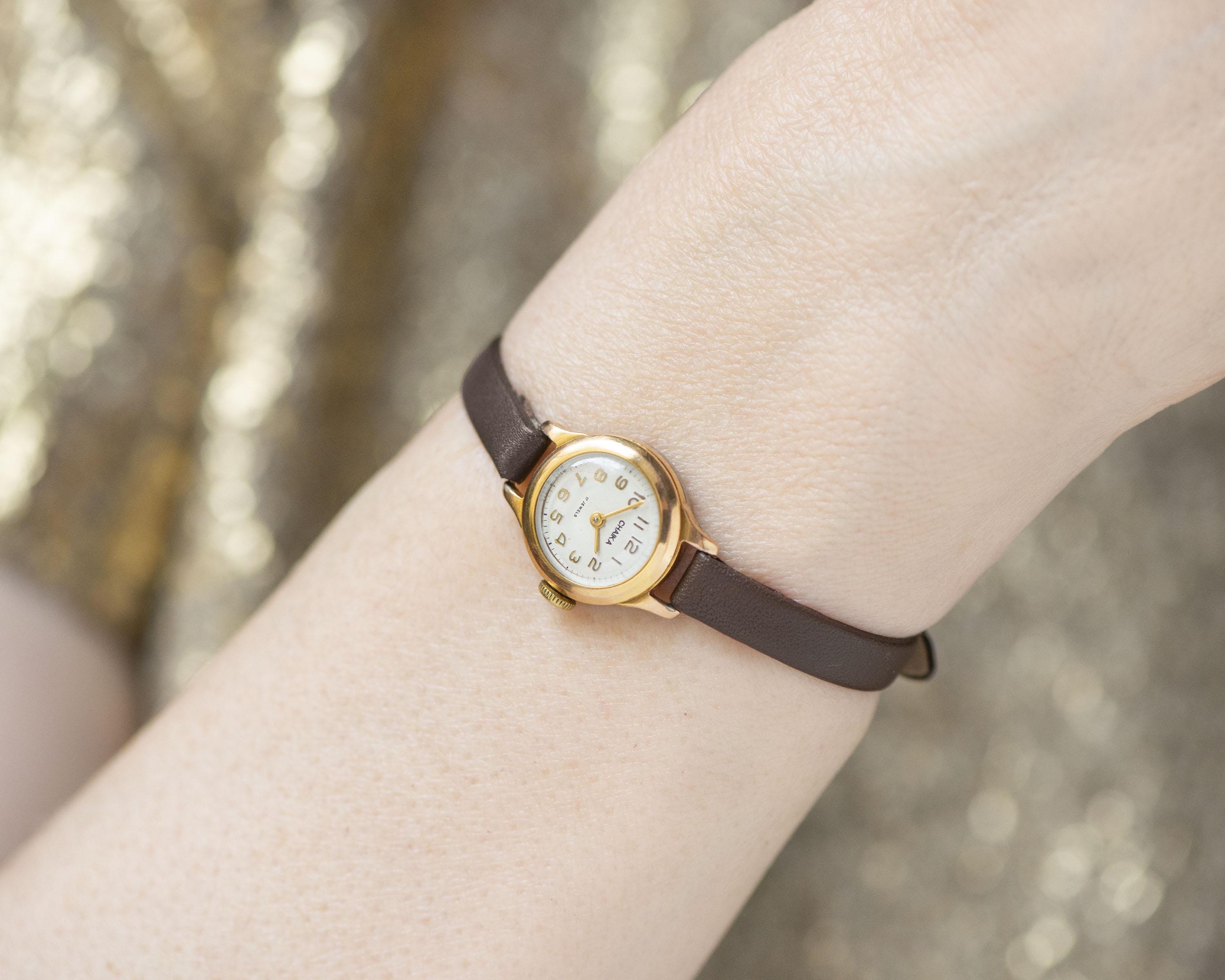 Gold Plated Micro Watch Women Seagull, Vintage Lady Wristwatch