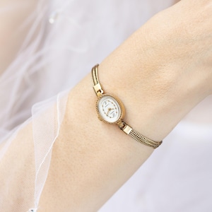 Women cocktail watch Seagull, gold plated evening watch chain bracelet, oval dial lady watch small gift delicate women watch jewelry bride