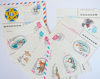 1980 Summer Olympics Moscow envelopes, Commemorative envelopes vintage, set 8 mail envelopes with stamps, unused stationery gift sport lover