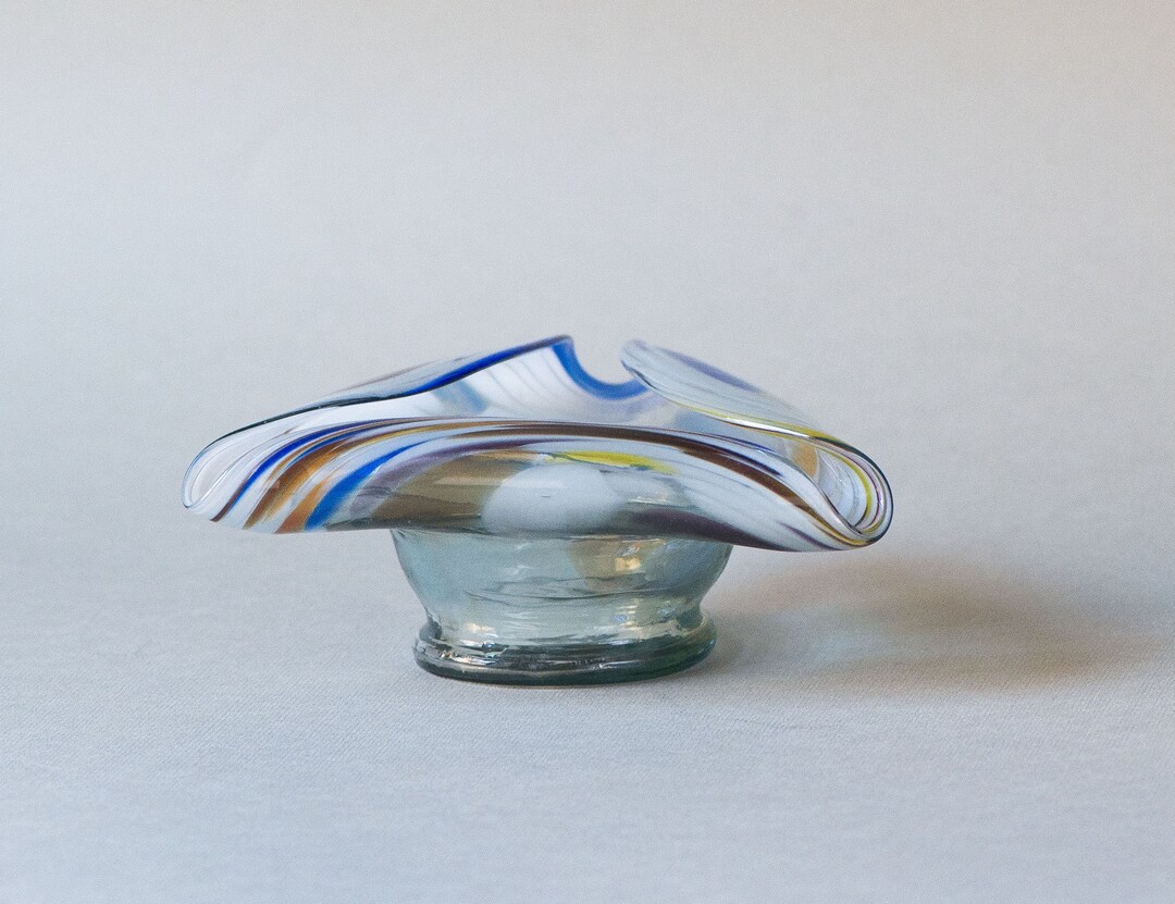 Vintage Handblown Glass Ashtray Transparent Ashtray Grey Etsy