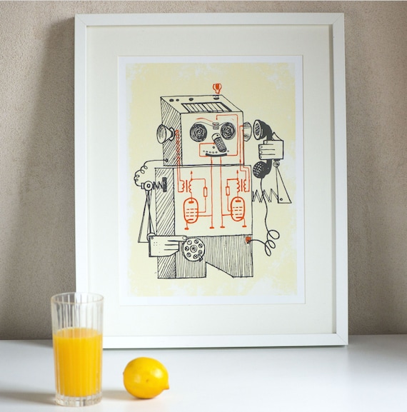 Vintage Style Robot Print Kids Room Decor Print 60s Soviet Etsy
