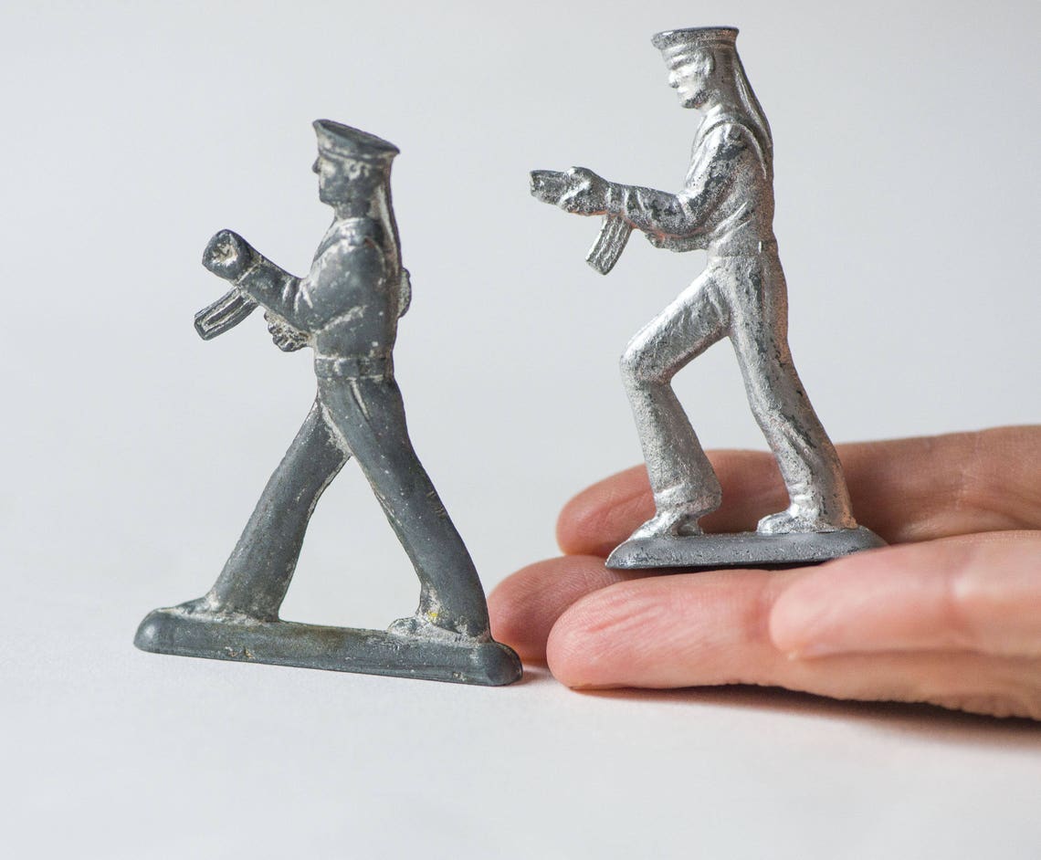 Vintage Tiny Soldiers Set 2 Pewter Toys Guns Broken Soviet Etsy