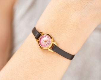 Limited edition women's watch gold plated Seagull, micro wristwatch lady classic, jewelry vintage watch girl gift, new premium leather strap