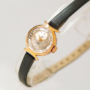 Reloj de pulsera absolutamente raro Gaviota chapada en oro, regalo de joyería de reloj para mujeres de mediados de siglo, regalo de reloj de pulsera clásico para dama, nueva banda de cuero de primera calidad imagen 5