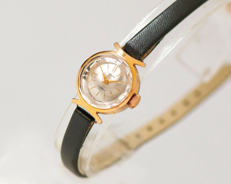 Reloj de pulsera absolutamente raro Gaviota chapada en oro, regalo de joyería de reloj para mujeres de mediados de siglo, regalo de reloj de pulsera clásico para dama, nueva banda de cuero de primera calidad imagen 5