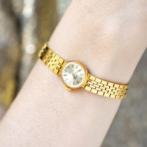 Cocktail watch for women dainty bracelet vintage Seagull, gold plated watch minimalist dial retro chic wristwatch serviced lady jewelry gift