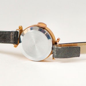 Reloj de pulsera absolutamente raro Gaviota chapada en oro, regalo de joyería de reloj para mujeres de mediados de siglo, regalo de reloj de pulsera clásico para dama, nueva banda de cuero de primera calidad imagen 9