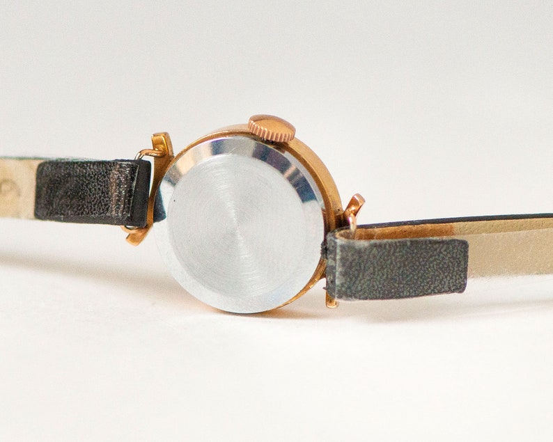 Reloj de pulsera absolutamente raro Gaviota chapada en oro, regalo de joyería de reloj para mujeres de mediados de siglo, regalo de reloj de pulsera clásico para dama, nueva banda de cuero de primera calidad imagen 9