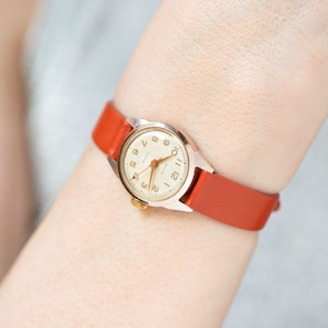 Women's watch sunburst dial Spring, vintage woman watch gold shade wrist accessory classic jewelry gift graduation, new vegan leather strap