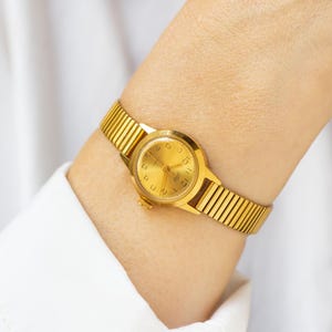 Vintage Damenuhr Klassisch vergoldet Armbanduhr Dawn, stoßfeste Uhr Damen Schmuck Geschenk kleine Uhr rund, neues echt Leder Armband