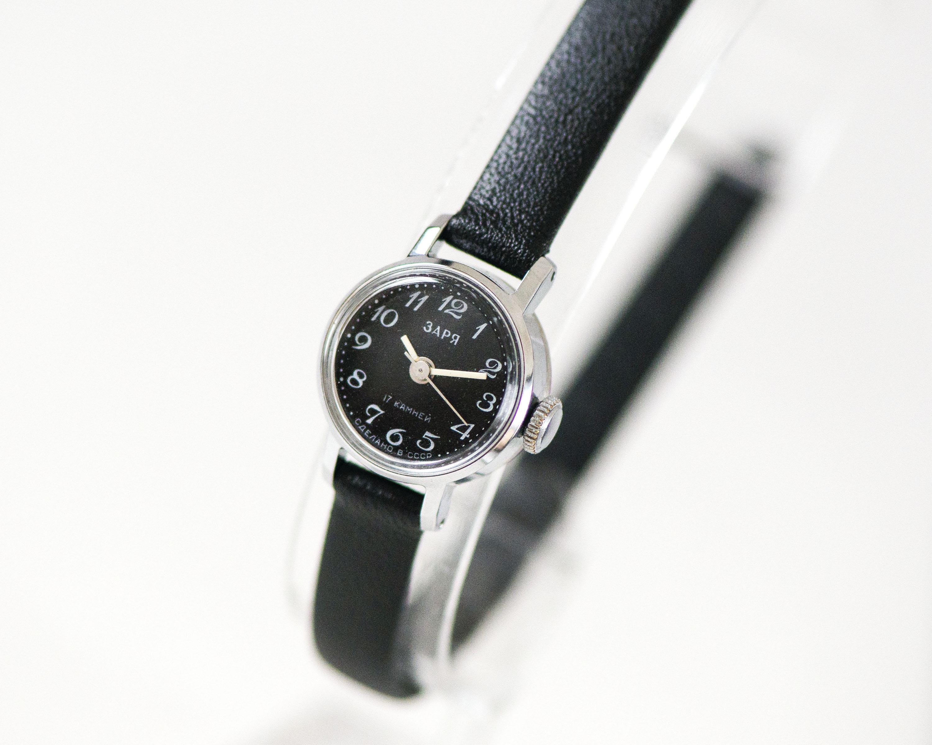 Black Micro Watch for Women Vintage Unused Dawn, Small Lady Black Micro Watch for Women Vintage Unused Dawn, Small Lady