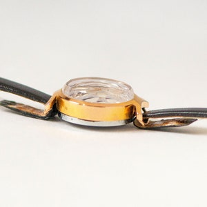 Reloj de pulsera absolutamente raro Gaviota chapada en oro, regalo de joyería de reloj para mujeres de mediados de siglo, regalo de reloj de pulsera clásico para dama, nueva banda de cuero de primera calidad imagen 7