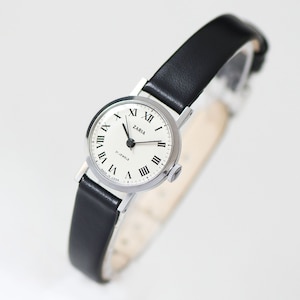 Unused women watch small Roman numerals Dawn, vintage classic lady watch silver shade, gift preppy lady watch NOS, new premium leather strap