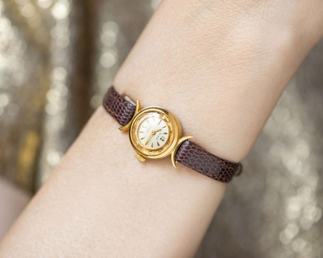 Unique Woman Watch Gold Plated Glory, Delicate Lady Watch Vintage