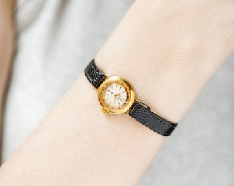 Classy woman watch Glory, gold plated lady watch tiny, woman watch gift, American pop art inspired woman watch, new premium leather strap