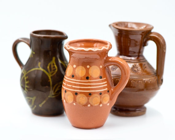 Clay Pitcher Lithuanian Souvenir Vintage Pottery, Table Decor Small Pitcher  Handmade Glazed, Miniature Jug Brown Sandy Jar Gift Earthenware 
