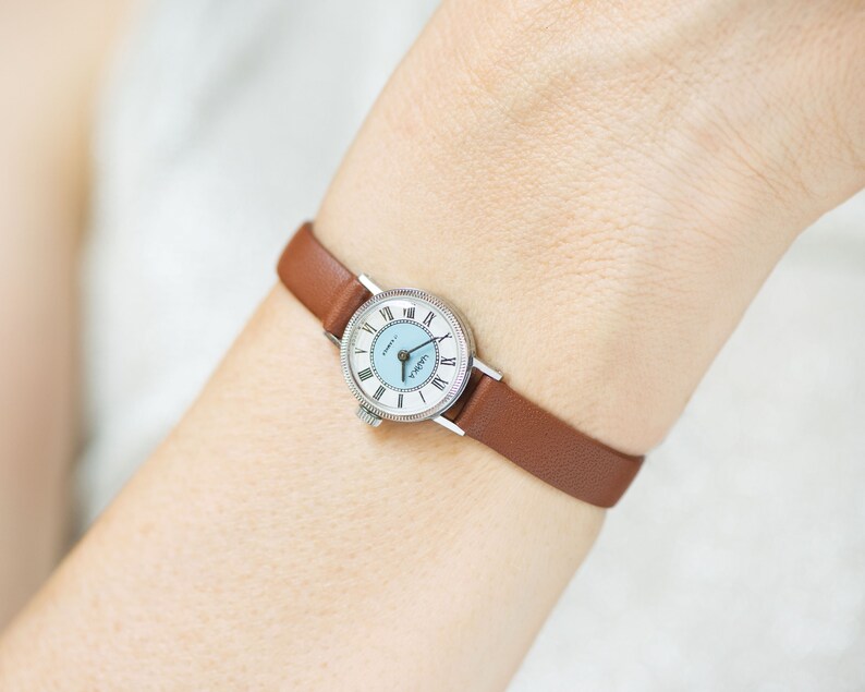 Women Watch Blue Dot Face Roman Numerals Vintage Women Watch Etsy