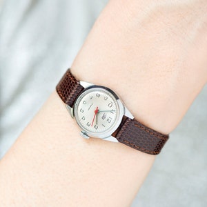 Unique women watch vintage unused Dawn, silver shade classic lady wristwatch,  wrist accessory watch gift for women new premium leather band
