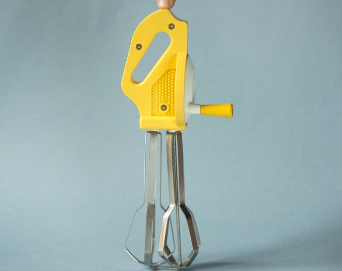 Vintage Manual Hand Mixer Yellow Stainless Steel Egg Beater Etsy