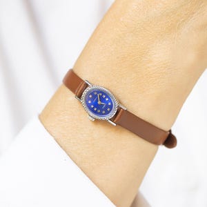 Wristwatch woman&#39;s silver shade oval Seagull authentic delicate lady watch blue vintage smallest watch jewelry gift new premium leather band