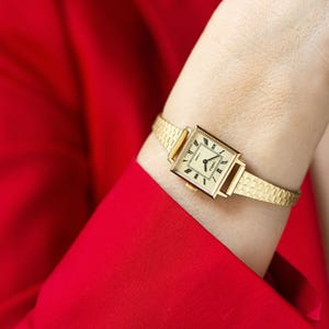 Square cocktail watch for women gold plated Seagull jewelry gift, Roman numerals women watch tank style, retro timepiece dainty accessory