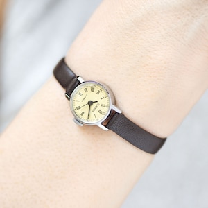 New old stock women watch Sekonda Roman numerals, micro wristwatch silver shade classic vintage jewelry gift, new premium leather strap